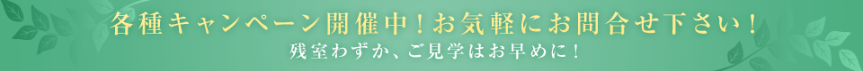 各種キャンペーン開催中！お気軽にお問い合わせ下さい！